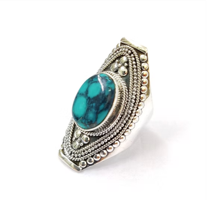 Vintage 925 Silver <b>Ring</b> With <b>Turquoise</b> Gemstone Oxidized Finish for Unisex - Everyday Wear Fine Jewelry Bulk Supply - Product Image 3