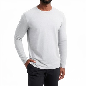 Men Long Sleeve T Shirt 100% Cotton Crew Neck Knitted Jersey Solid Casual Tee Custom <b>Logo</b> - Product Image 1