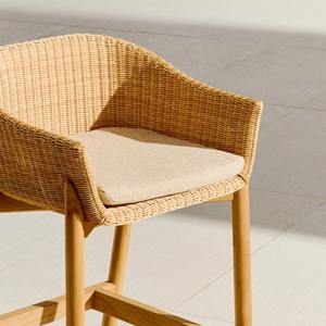 Chaise de bar contemporaine en bois massif avec assise et dossier en rotin naturel – Mobilier élégant pour restaurant, café, hôtel - Product Image 2