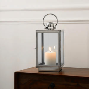 Modern Decorative Set Of 2 Size Steel & Glass Lantern Nickel Plated Finish Lantern For Wedding & Festival Table <b>Top</b> Customized - Product Image 2