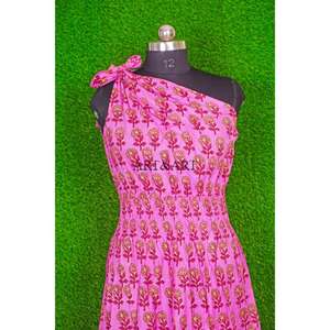 Túnica Casual de Algodón 100% Hecha a Mano con Hombros Descubiertos, Estilo Bodycon, Femenina, Transpirable, con Volantes, Estampado Floral Elegante y Ecológico - Product Image 2