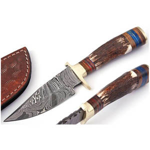Couteau de chasse en acier Damas sur mesure, lame droite industrielle, haute durabilité, manche en bois de corne - Product Image 2