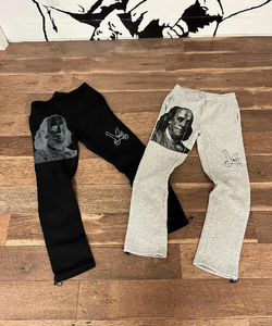 <b>Men's</b> Black Grey Graphic Sweatpants Cotton <b>Elastic</b> <b>Waist</b> Drawstring Street Style <b>Trousers</b> - Product Image 5