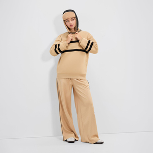Sudadera Oversize de Cuello Redondo para Mujer, Beige y Negro a Rayas, Tejida, Manga Larga, Ropa Casual de Otoño - Product Image 5