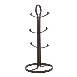Metal <b>Mug</b> <b>Holder</b> Dark Bronze Finish Loop Top Handle 6 Curled Arms Circular Base Kitchen Counter Top Coffee Cup Storage Stand <b>Mug</b> - Product Image 1