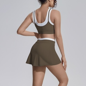 Ensemble jupe et haut de sport pour femme, respirant, en Spandex/Nylon, taille haute, longueur intégrale, pour le yoga, la gym, le fitness, avec soutien-gorge de sport - Product Image 5