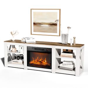 Meuble de cheminée double face de 70 pouces, blanc lavable, avec comptoir brun, 177,8*34,5*60cm, cheminées électriques de 23 pouces - Product Image 2