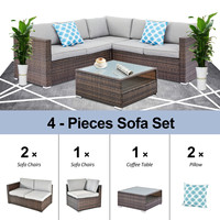 Ensemble de canapé d'extérieur en rotin PE de luxe 4 pièces, résistant aux intempéries, imperméable, résistant aux UV, meubles de jardin, patio, hôtel
