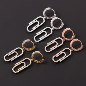 Wholesale 925 <b>Sterling</b> <b>Silver</b> Moissanite Diamond Paperclip Dangle <b>Hoop</b> <b>Earrings</b> For Jewelry Retailers And Resellers - Product Image 1