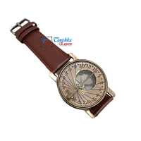 Boussole solaire plaquée laiton antique avec bracelet en cuir marron, montre nautique vintage rétro faite à la main, électroplaquée, pour la navigation et la randonnée