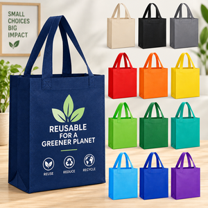 กระเป๋าหิ้วแบบใช้ซ้ำได้ Go Green EcoRev ผลิตจากผ้าไม่ถักทอ ลายใบไม้ พร้อมหูหิ้วยาวถึงมือ เป็นมิตรกับสิ่งแวดล้อม รับสกรีนโลโก้ สำหรับธุรกิจขายของ - Product Image 5