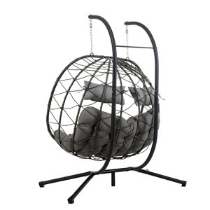 2-Person <b>Egg</b> Chair with Stand-Indoor Outdoor Wicker Hanging Swing <b>Basket</b> Chair - Product Image 4