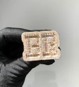 925 <b>Silver</b> Lab Grown Diamond Initial Letter BR <b>Ring</b> Baguette Halo Statement Signet <b>Ring</b> For <b>Men</b> - Product Image 1