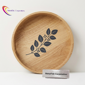 Bandeja de Servir Redonda de Madera de Acacia Ecológica con Asas, Plato de Madera Nórdico para Decoración de Cocina, Bandeja Minimalista para Café, Té o Otomanas - Product Image 1