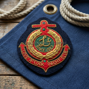 Parche Bordado Love A' Luck Yacht Club, Insignia de Tela para Coser con Ancla y Corona de Laurel, Diseño Circular - Product Image 3