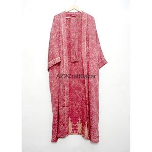 Robe de chambre longue en soie pour femme, style kimono, soyeuse, bohème, d'été, à manches longues - Product Image 2