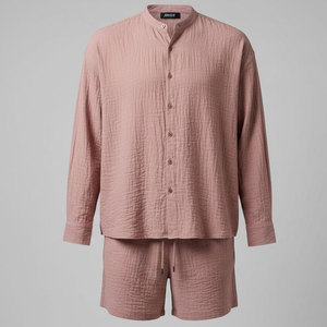 Crinkle Autumn Embroidered 2-Piece <b>Set</b> for Men Casual Button Shirt Cotton Polyester Shorts Matching <b>Set</b> Beach Vacation Travel - Product Image 2