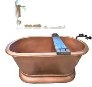 Baignoire autoportante en cuivre, cadre de fenêtre en bois, mur en pierre, baignoire sur mesure, rénovation de salle de bain - Product Image 2