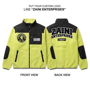 Premium 280 GSM Fleece Stand Collar Long <b>Jacket</b> Neon Yellow with Black Panels Embossed Logo Full Zip Outdoor Workwear - Product Image 1