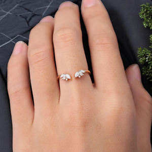 Bague ajustable en argent sterling 925 avec zircon cubique et motif pétale ouvert, design tendance, pour mariage, anniversaire, fiançailles, bijoux pour femme - Product Image 3