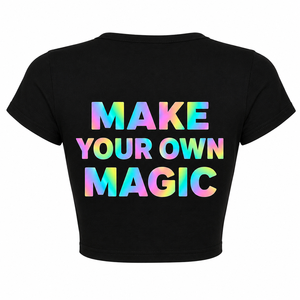Top Corto con Estampado Gráfico para Mujer, Manga Corta, Cuello Redondo, Estilo Baby Tee, Letras Holográficas, Corte Ajustado, Blusa Informal de Verano, Sin Marca - Product Image 2