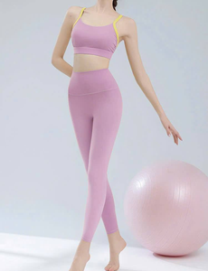 Ensemble de sport respirant taille haute pour femme, séchage rapide, pour gym et yoga, motif uni, vêtements d'entraînement en Spandex/Polyester - Product Image 6