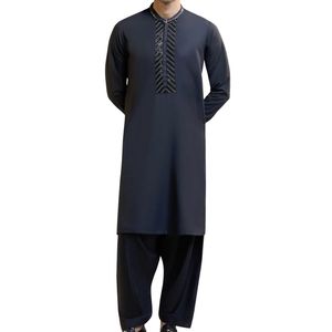 Navy Blue Embroidered Shalwar Kameez Elite Cotton Decorative Placket Fine Stitch Premium <b>Pakistani</b> Shalwar Kameez - Product Image 1