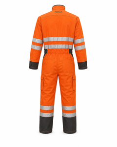 Orange Black Hi Vis Industrial Work Coverall Heavy Duty Reflective Mechanic <b>Overall</b> Utility Pockets Elastic Waist Spandex - Product Image 6