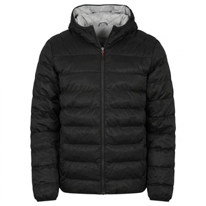 Blouson matelassé à capuche pour homme, noir, coupe-vent, fermeture éclair frontale, décontracté, automne, coupe régulière, color block, toile écologique, polyester - Product Image 6