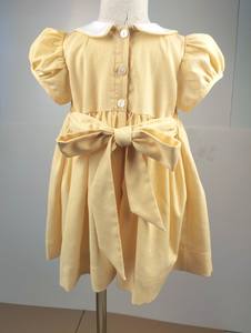 Vestido smock para bebés niñas, tela de algodón amarilla, manga corta, personaliza tu logo, smock hecho a mano, edad de 3 meses a 12 años - Product Image 5