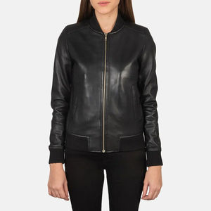 Chaqueta de Cuero Genuino para Mujer, Estilo Bomber, Negra, Corte Ajustado, Informal, Abrigo de Moda, Estilo Vintage, Streetwear - Product Image 6
