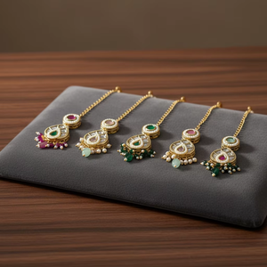 Classic Gold Plated Maangtikka with <b>Crystal</b> Stone and Pearls Engagement Gift Fashion Jewelry <b>Set</b> - Product Image 3