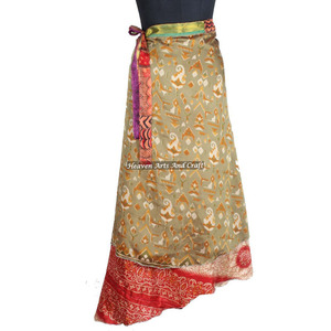 New Silk Sari Made Reversible Indian Long Wrap Skirts Wholesale Lot Reversible <b>Old</b> Sari Silk Wrap Long Skirt Indian Latest - Product Image 5