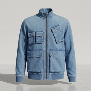 <b>Men's</b> Denim <b>Jacket</b> <b>Utility</b> Style Zipper Front Stonewashed Cotton Regular Fit Pockets Autumn Wear <b>Mens</b> <b>Jacket</b> Wholesale - Product Image 1