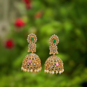 JeweleMarket Designer Dangle <b>Earrings</b> with Potstone and Pearl <b>Fine</b> Jhumki 10575653PGR - Product Image 3