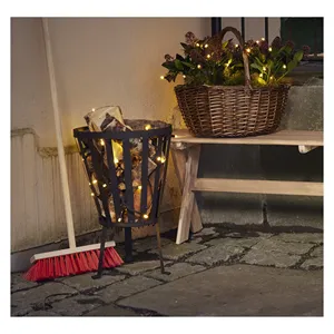 Brasero autoportant moderne en fer, brûleur à bois portable pour patio extérieur, support à bois de chauffage en métal peint, panier à bûches - Product Image 4