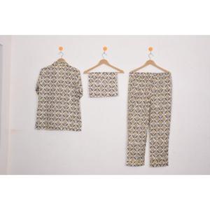 Hot Sale Jaipuri Hand Block Printed Women Pajama <b>Set</b> Long Sleeve Sleepwear <b>Lounge</b> <b>Set</b> Three <b>Piece</b> Nightwear - Product Image 2