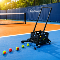 Collecteur de balles de tennis et de pickleball, panier de ramassage roulant, poignée pliable, hauteur réglable, 4 roues pivotantes pour les exercices