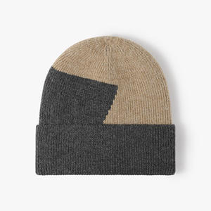 Gorro de Punto de Invierno con Bloques de Color, Marca Branded, 100% Acrílico, con Puño Acanalado en Contraste, Azul Marino, Gris Jaspeado, Unisex - Product Image 3