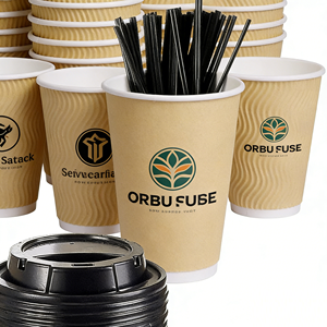 Gobelet en papier synthétique ondulé isolant jetable en gros pour café chaud - Product Image 2