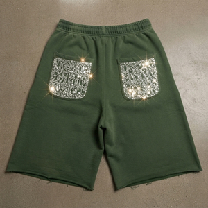 Shorts de jogging d'hiver pour hommes avec strass, décontractés, à taille élastique et imprimé lettres - Product Image 2