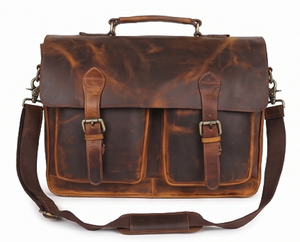 Gravs Vintage Genuine <b>Leather</b> Messenger <b>Bag</b> Large Capacity Portable Business Travel Laptop Satchel - Product Image 5