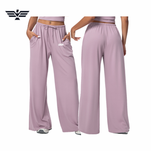 Women's High Waist Wide Leg Pants Solid Brown Knitted Drawstring Casual Full Length Loose Fit Summer Style - Product Image 6