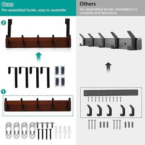 Perchero de Madera con 5 Ganchos, para Montar en la Pared o Sobre la Puerta, Organizador Moderno para Entrada, para Ropa, Sombreros y Bolsos, Fácil de Instalar - Product Image 3