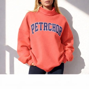 Sweat-shirt personnalisé surdimensionné à imprimé lettres Petrichor pour femme, col roulé, manches longues, en polaire, décontracté, en coton, streetwear d'hiver - Product Image 4