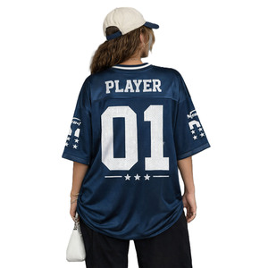 Maillot de football américain style couple, personnalisé, bleu, en maille, coupe courte et oversize, unisexe, streetwear Y2K, fabricant de vêtements - Product Image 6