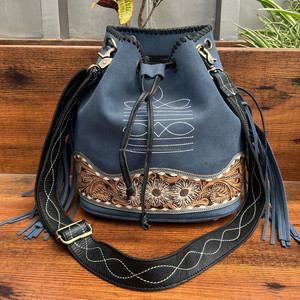 Sacs seau à bandoulière en cuir suédé d'excellente qualité en gros pour femmes, sacs à main à franges en cuir de vachette occidental - Product Image 2