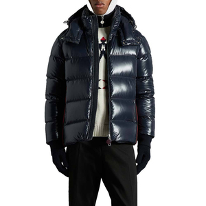 Men's Navy Hooded Down Bubble <b>Jacket</b> Windproof Casual Winter Coat Zipper Closure Solid Color Thick Regular Fit <b>Jackets</b> For Men - Product Image 4