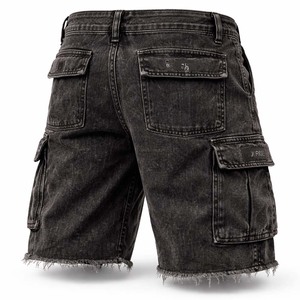 Pantalones Cortos de Mezclilla Cargo para Hombre con Logotipo Personalizado, Lavado Ácido, Negros, con Múltiples Bolsillos, Estilo Urbano, Rotos, Venta al Por Mayor - Product Image 2