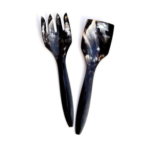 Ensemble de couverts artisanaux en corne de buffle, ustensiles en corne naturelle avec accents dorés, cuillères et fourchettes uniques de style antique. - Product Image 2